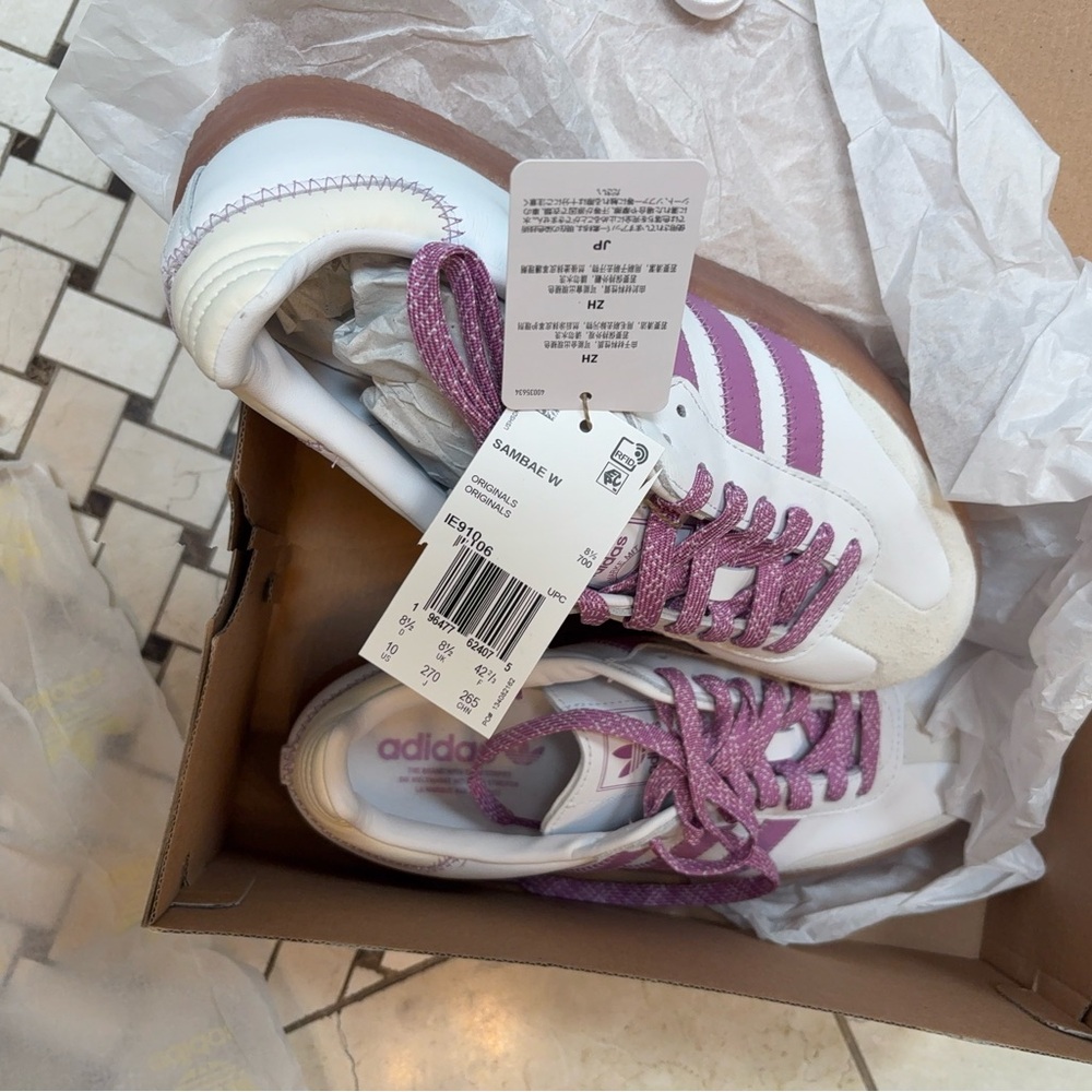 NWT Adidas Samba White and Purple Athletic Sneakers Classic Style